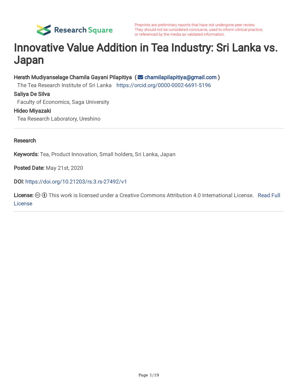 Innovative Value Addition in Tea Industry: Sri Lanka Vs. Japan