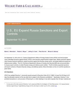 U.S., EU Expand Russia Sanctions and Export Controls