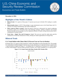 Highlights of This Month's Edition Bilateral Trade