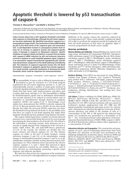 Apoptotic Threshold Is Lowered by P53 Transactivation of Caspase-6