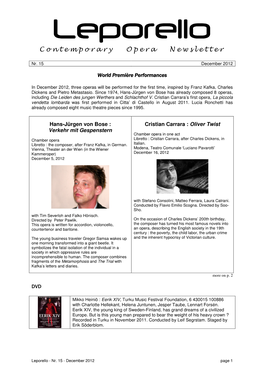 Contemporary Opera Newsletter