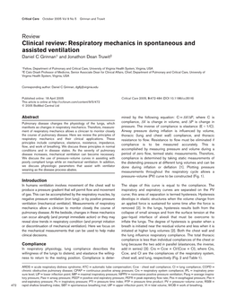 Respiratory Mechanics in Spontaneous and Assisted Ventilation Daniel C Grinnan1 and Jonathon Dean Truwit2