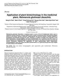 Application of Plant Biotechnology in the Medicinal Plant, Rehmannia Glutinosa Liboschitz