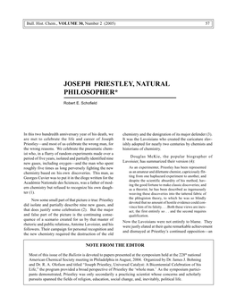 Joseph Priestley, Natural Philosopher*