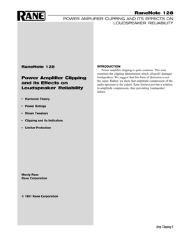 Power Amplifier Clipping and Its Effects on Loudspeaker Reliability Ranenote