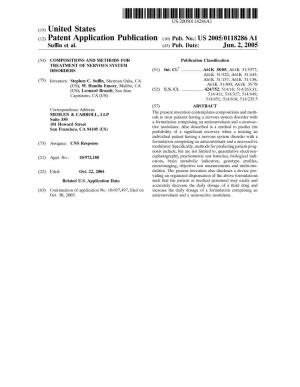 (12) Patent Application Publication (10) Pub. No.: US 2005/0118286 A1 Suffin Et Al