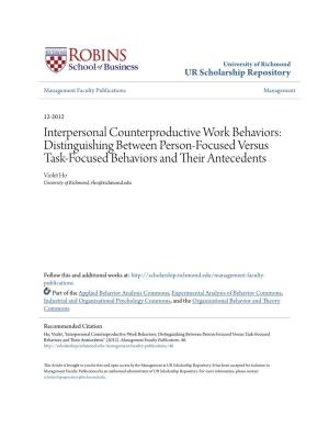 Interpersonal Counterproductive Work Behaviors