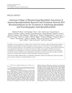 Recommendations for the Treatment of Ankylosing Spondylitis and Nonradiographic Axial Spondyloarthritis