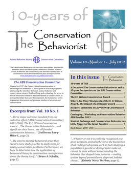 Conservation Behaviorist Volume 10 No 1