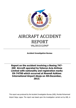 Aircraft Accident Report Val/2013/12/04/F