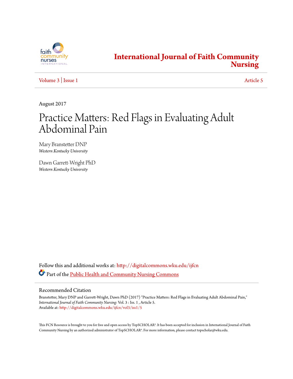 Red Flags in Evaluating Adult Abdominal Pain Mary Branstetter DNP Western Kentucky University