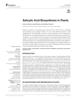 Salicylic Acid Biosynthesis in Plants