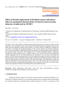 Effect of Partial Replacement of Portland Cement with Micro- Silica on Mechanical Characteristics of Concrete and Corrosion Behavior of Mild Steel in 1M Hcl
