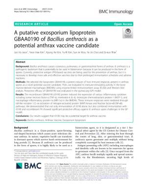 A Putative Exosporium Lipoprotein GBAA0190 of Bacillus Anthracis As