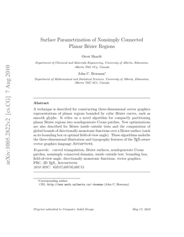 Surface Parametrization of Nonsimply Connected Planar B\'Ezier Regions