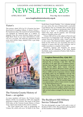 NEWSLETTER 205 APRIL/MAY 2015 Price 40P, Free to Members 52Nd Season