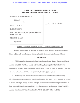 Justice Department Files Complaint Against Jeffrey Lowe and Tiger King