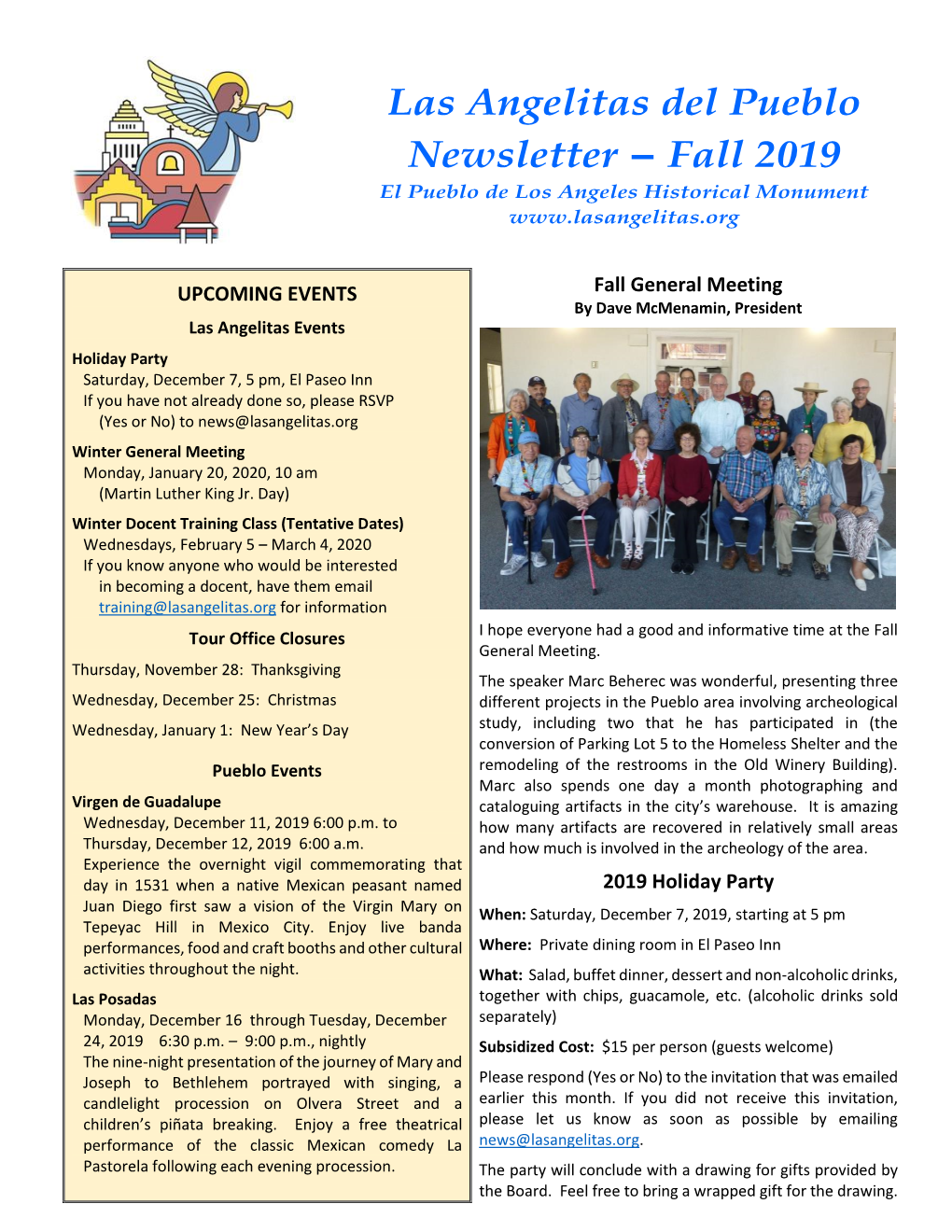 Las Angelitas Del Pueblo Newsletter – Fall 2019 El Pueblo De Los Angeles Historical Monument