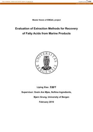 Evaluation of Extraction Methods for Recovery of Fatty Acids from Marine Products