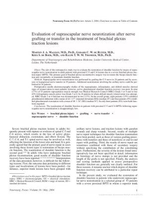 Evaluation of Suprascapular Nerve Neurotization After Nerve Grafting Or Transfer in the Treatment of Brachial Plexus Traction Lesions