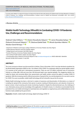 Mhealth) in Combating COVID-19 Pandemic: Use, Challenges and Recommendations