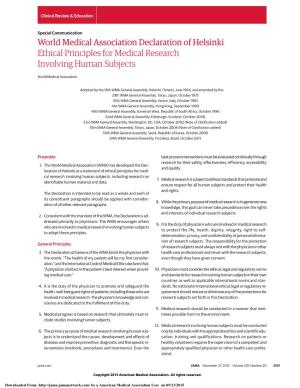Ethical Principles for Medical Research Involving Human Subjects