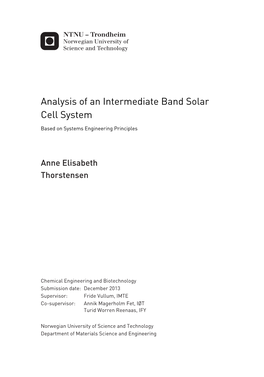 Analysis of an Intermediate Band Solar Cell System