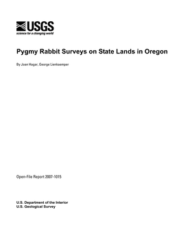 Pygmy Rabbit Surveys on State Lands in Oregon