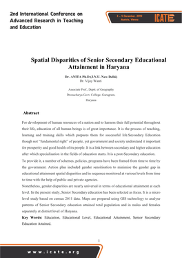 Spatial Disparities of Senior Secondary Educational Attainment in Haryana