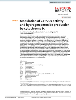 Modulation of CYP2C9 Activity and Hydrogen Peroxide Production by Cytochrome B5 Javier Gómez‑Tabales1, Elena García‑Martín1*, José A