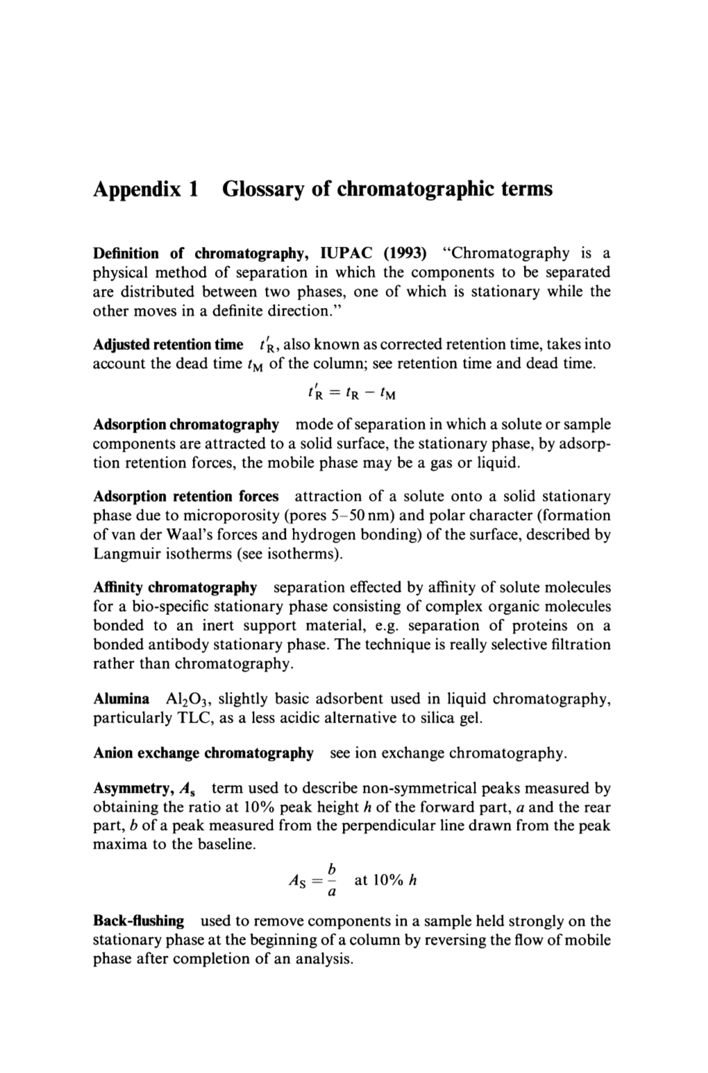 Appendix 1 Glossary of Chromatographic Terms