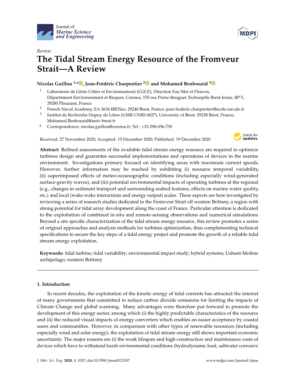 The Tidal Stream Energy Resource of the Fromveur Strait—A Review