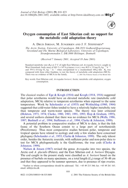 Oxygen Consumption of East Siberian Cod: No Support for the Metabolic Cold Adaptation Theory