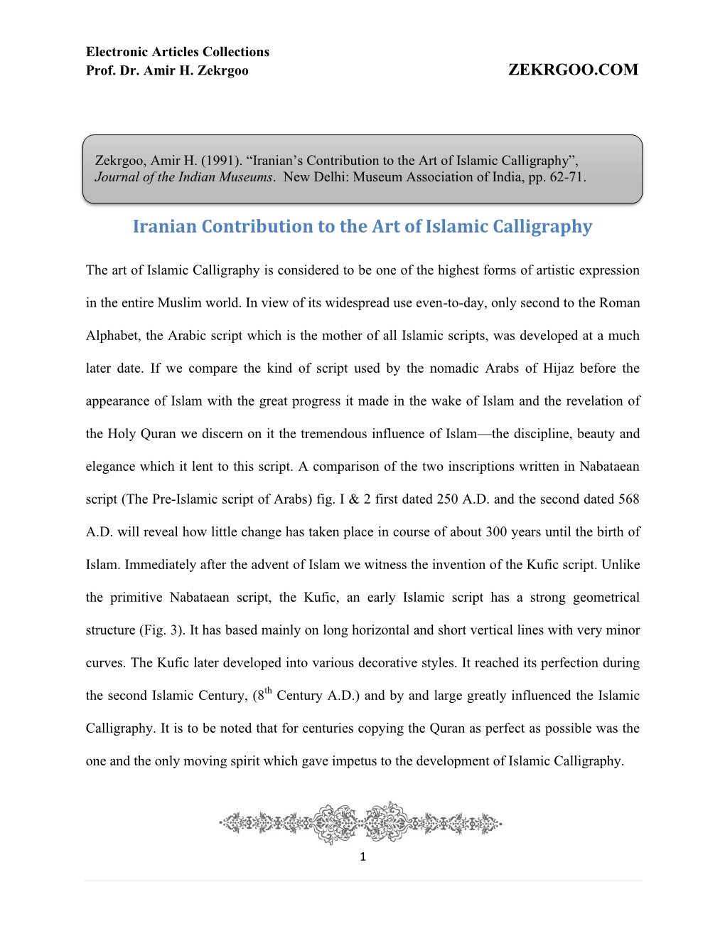 Iranian Contribution to the Art of Islamic Calligraphy