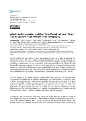 Velocity and Attenuation Models of Tenerife and La Palma (Canary Islands, Spain) Through Ambient Noise Tomography