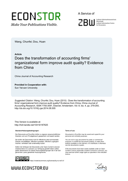 Does the Transformation of Accounting Firms' Organizational Form Improve Audit Quality? Evidence from China