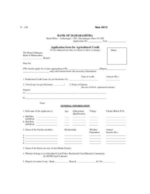 BANK of MAHARASHTRA Application Form for Agricultural Credit
