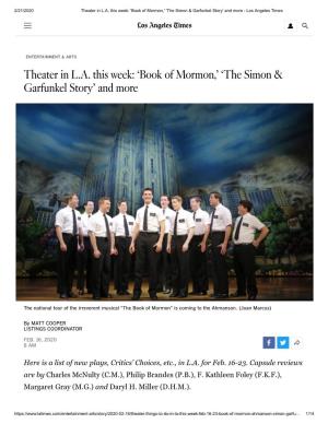 Theater in L.A. This Week: 'Book of Mormon,' 'The Simon & Garfunkel