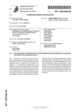 Pharmaceutically Acceptable Salts of Local Anaesthetics with Anti-Inflammatory Compounds and Methods for Preparing the Same