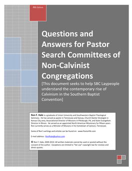 Questions and Answers for Pastor Search Committees of Non-Calvinist Congregations