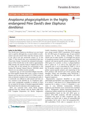 Anaplasma Phagocytophilum in the Highly Endangered Père David's