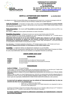 Note Aux Parents 2019.2020