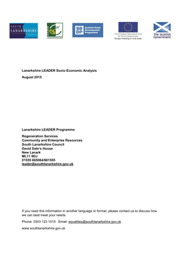 Lanarkshire LEADER Socio Economic Analysis August 2015