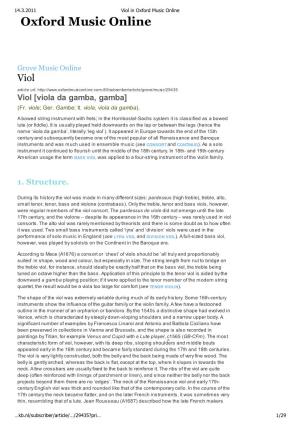 Viol in Oxford Music Online Oxford Music Online