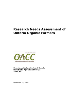 Research Needs Assessment of Ontario Organic Farmers