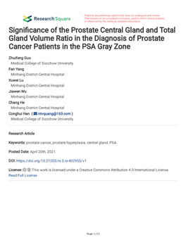Signi Cance of the Prostate Central Gland and Total