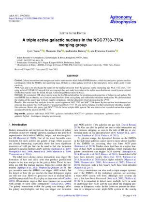 A Triple Active Galactic Nucleus in the NGC 7733–7734 Merging Group Jyoti Yadav1,2 , Mousumi Das1 , Sudhanshu Barway1 , and Francoise Combes3