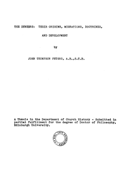 A Thesis in the Department of Church History -' Submitted in Partial Fulfillment for the Degree of Doctor of Philosophy, Edinburgh University