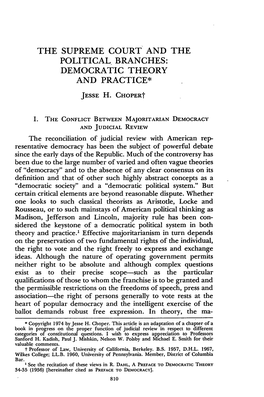 The Supreme Court and the Political Branches: Democratic Theory and Practice*