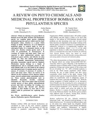 A Review on Phyto Chemicals and Medicinal Proprtiesof Bombax and Phyllanthus Species
